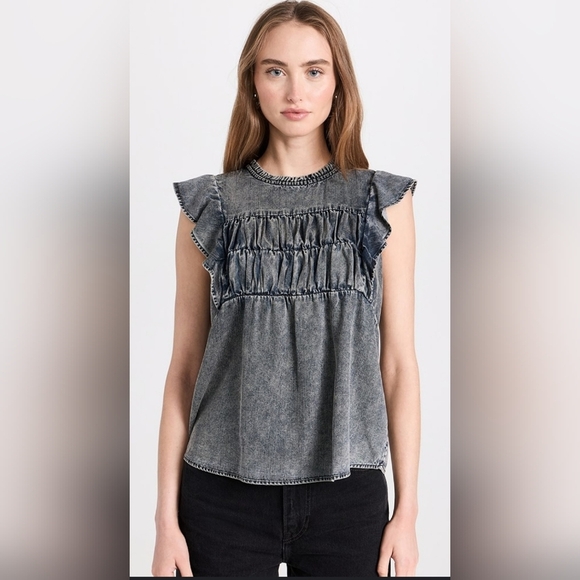 Rails SZ XXL Peasant Blue Filomena Flutter Short Sleeve Boxy Top Blouse - Picture 10 of 12